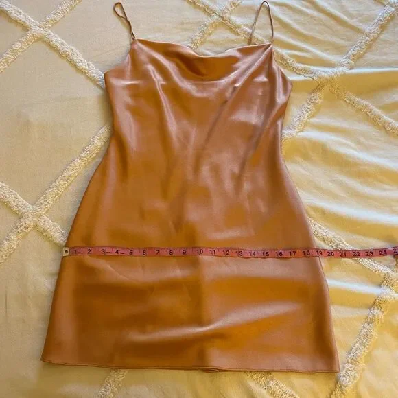 NWT Alice + Olivia Harmony Drapey Slip Satin Mini Dress with Cowl Neck - Size 8 - Picture 13 of 14